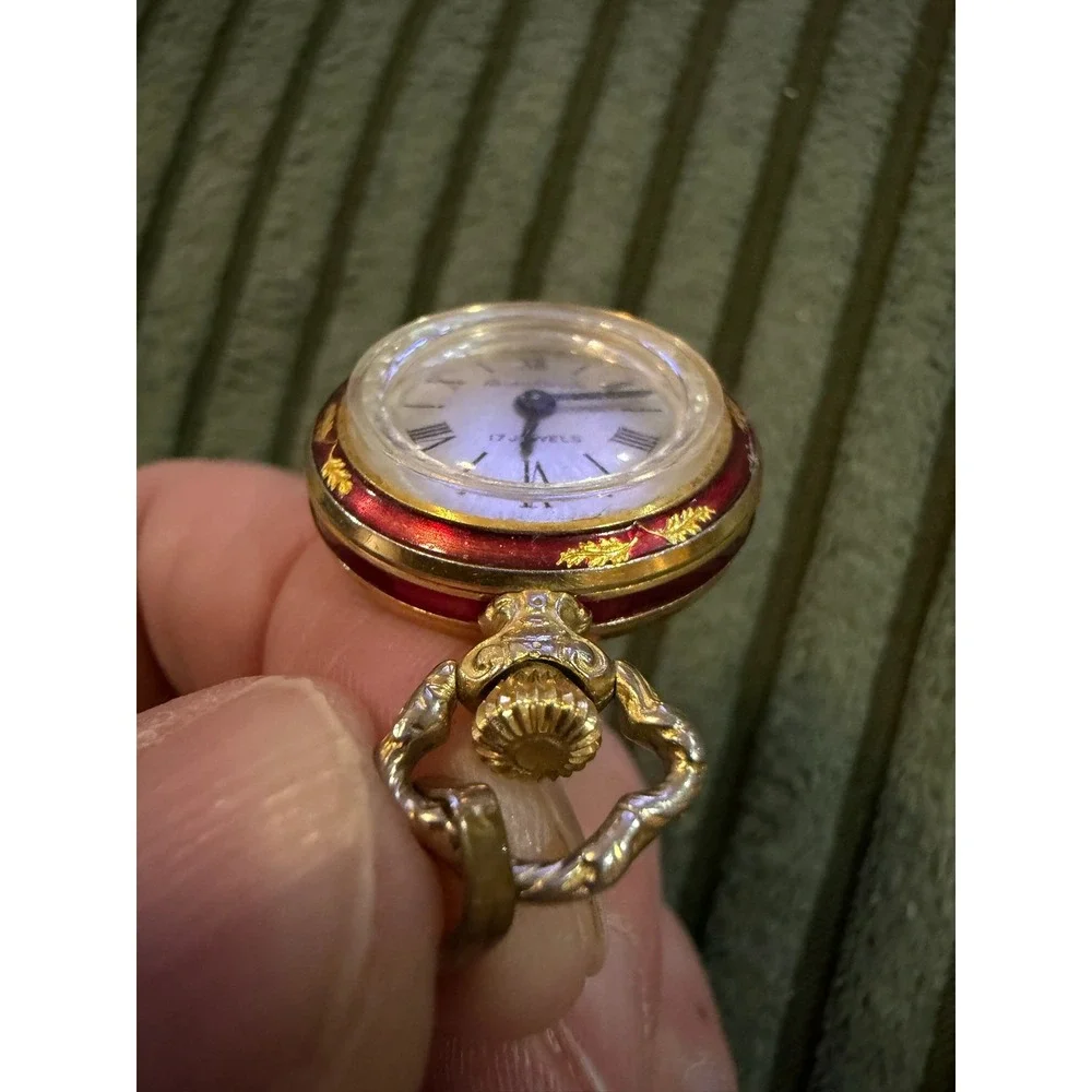 Vintage Andre Rivalle 17 Jewels Art‎ Deco Red Gold Tone Pendant Watch Working